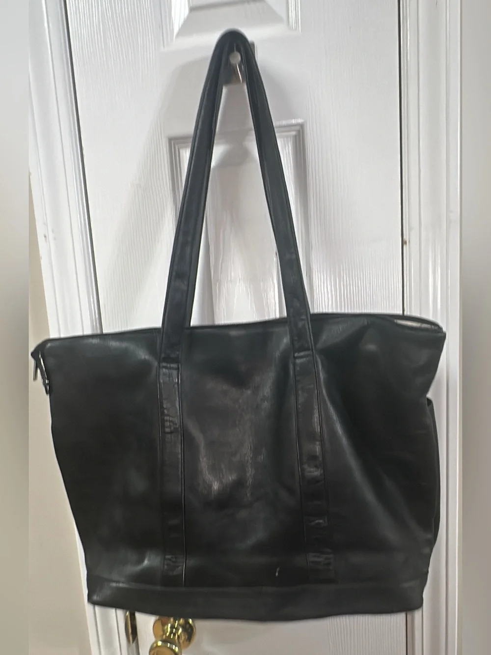 Andrew Phillips Women's Black Leather Zip-Top Tote Bag 20L X 14 H X 4.5 (bag 15)